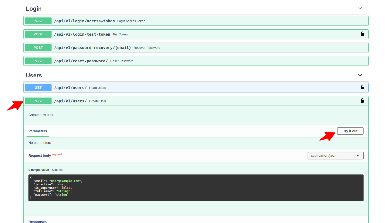 Interactive - Create user endpoint
