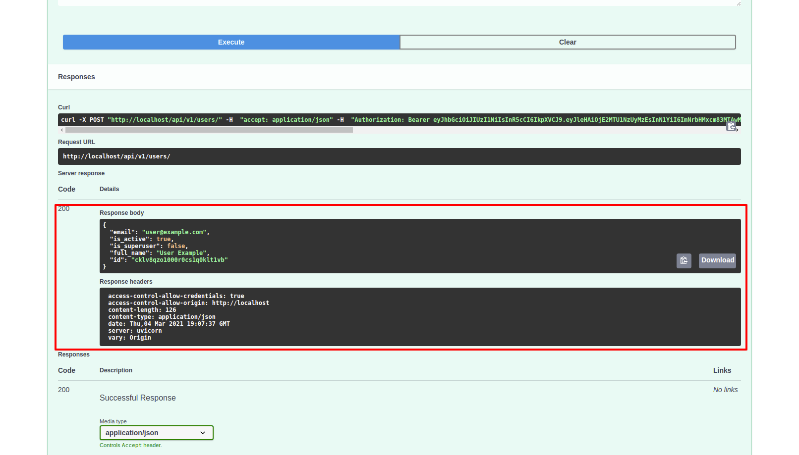 Interactive - Create user result